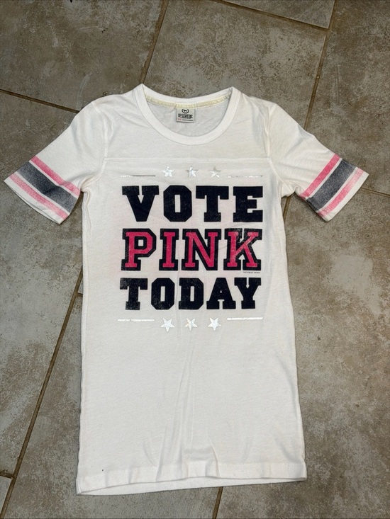 PINK Victoria's Secret Tops - Y2K 2008 Victoria’s Secret Pink Vote Pink Football Style Tee Size X-Small Faded